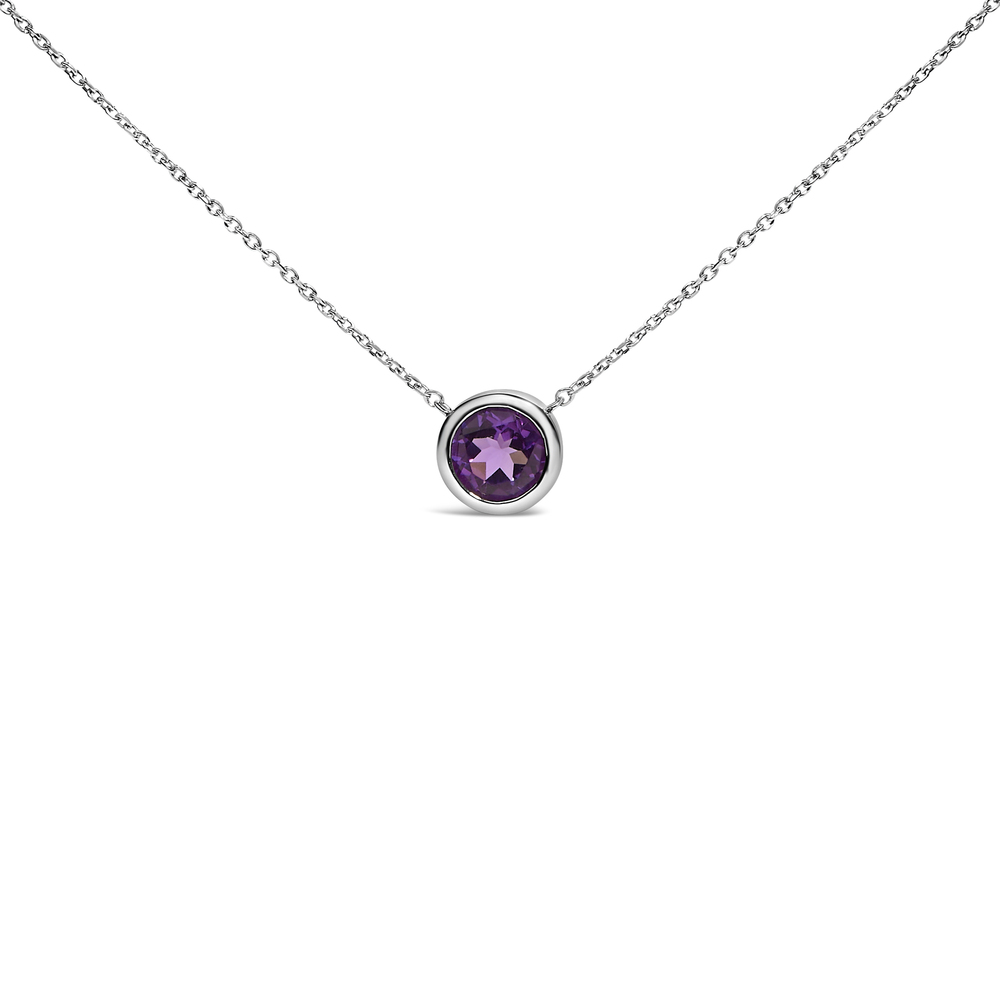 .925 Sterling Silver 7MM Bezel Set Created Gemstone Pendant Necklace - 18"